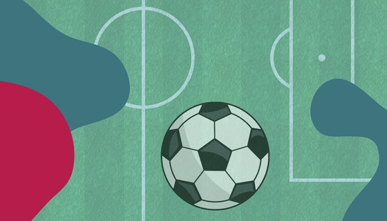 Dekorativ. Eine Grafik eines Fußballfeldes mit einem Fußball. Dekorative Elemente.